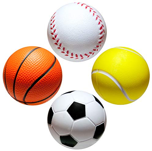 envami® 4Stk - Stressball im Mini Sportball Design - 6,35cm - Antistressbälle Stressbälle in Mehreren Härtegraden Stress Balls auch als Mitgebsel fürs Büro oder Kindergeburtstag