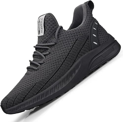 Feethit Gymnastikskor för kvinnor, män, löparskor, sportskor, sneakers, halkfria gummisulor, lätta och andas, för promenader, löpning, jogging, färger, 36–47, Mörkgrå, 46 EU