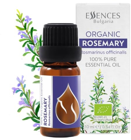 Essences Bulgaria Ekologisk Rosmarin Eterisk Olja 10ml | Rosmarinus officinalis | 100 % Ren och Naturlig | Outspädd | Terapeutisk betyg | Familjeägd gård | Ångdestillerad | Icke-GMO