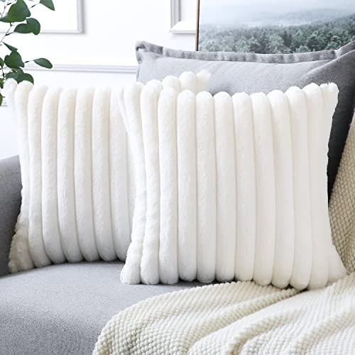 Soleebee 2er Set Plüsch Samt Kissenbezüge, Weiche Künstliche Pelz Dekorativ Kissenbezug Sofa Zierkissenbezüge Dekokissen Kissenhülle Set für Couch Schlafzimmer Zuhause Auto Dekor (40x40cm, Beige Weiß)