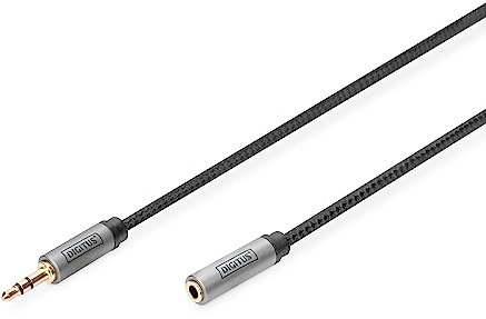 DIGITUS Audio-Verlängerungskabel - 3,5mm Klinke auf 3,5mm Buchse - Aux-Kabel - Stereo-Kabel - vergoldete Kotakte - geflochtenes Kabel - 3m - schwarz