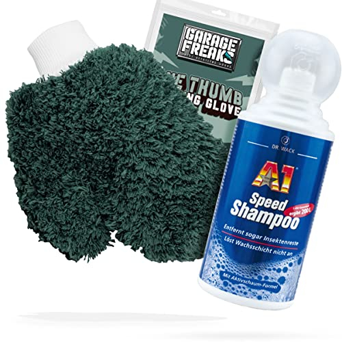 detailmate Autowäsche Bundle - Autoshampoo Dr. Wack A1 Speed Shampoo 0,5L + Garage Freaks One Thumb Washing Glove - Autopflege Set mit Waschhandschuh und Auto Shampoo