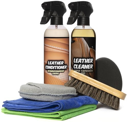 GxDetail Pack Cuidado Cuero - Kit Limpieza e Hidratación para Cuero Coche Gx Detail - Kit Con Accesorios y Limpiador de Asientos de Cuero - Limpia Asientos Tapicerias Piel y Cuero de Coche...