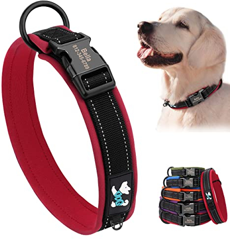 PET ARTIST Custom Reflektierendes Hundehalsband Mittel, Weiches Neopren Gepolstertes Hundehalsband mit Langlebiger Metallschnalle für Hunde, Rot M, M:13-17''(33-43CM)