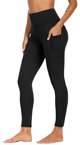 Merlvida Sportleggings dam hög midja ogenomskinliga sportleggings dam långa med fickor magkontroll sportbyxor gym leggings push up stretch byxor träning yoga fitness