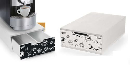 EDITACASA - Contenitore Porta Capsule e Cialde caffè Cassetto ORGANIZER White HOME SWEET HOME 22 * 32 * 10 cm in legno