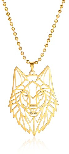 EUEAVAN Collar con colgante de lobo de esqueleto clásico, elementos de cabeza de animales, bosque, naturaleza, joyería de acero inoxidable, regalo para niños, hombres y niñas, Medium, Acero