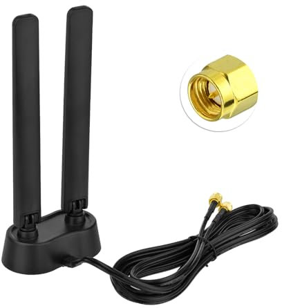 Eightwood Antena WiFi 6E 2,4 g/5 g/5,8 g/6 g wifi, amplificador, base magnética tribanda, con cable de extensión RP-SMA para router Wi-Fi 5/6/6E, tarjeta PCI PCI-E, placa base Bluetooth