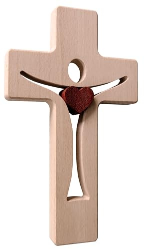 Kall present presentidé – design väggkors bok med äkta trä hjärta av mahogny trä kors för väggen krucifix modern (höjd 20 cm)