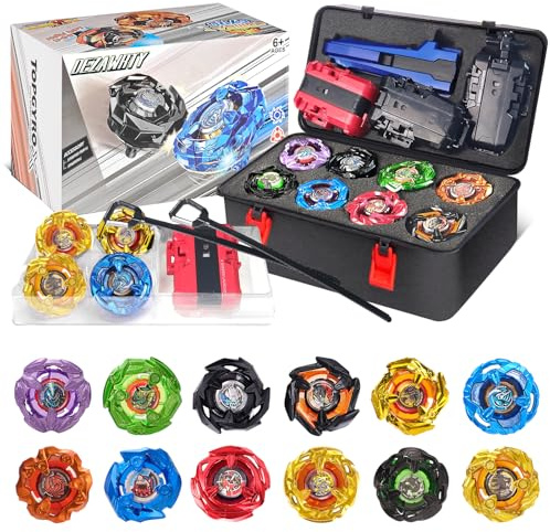 X set da battaglia per trottole a scatola, Set da Battle Spinner, 12 trottole a scoppio 2 lanciatori 1 corda di avviamento con manico, scatola per trottole a scoppio