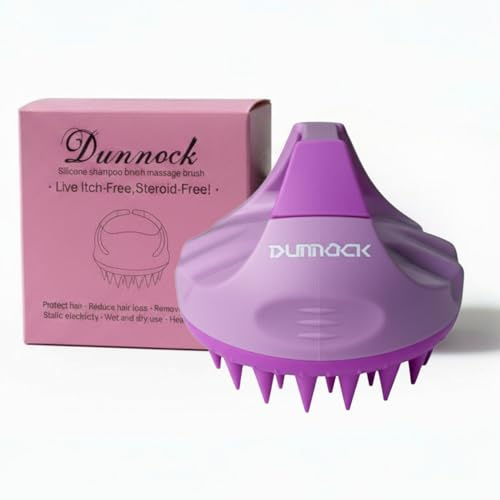 Dunnock Scalp Massager for Hair Growth, Soft Silicone Scalp Scrubber Shampoo Brush for Exfoliation, Dandruff Removal Head Massage Stress Relax, Wet & Dry Use for Thick Thin Curly Hair Care, Purple