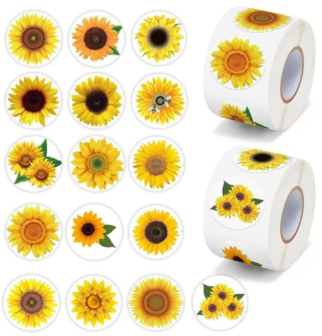 JDNFKG 2 Ruoli di Adesivi di Girasole, Adesivi per Guarnizione del Coperchio, Adesivi di Sigillatura Circolare dei Cartoni Animati, Carta per Etichetta da Regalo.