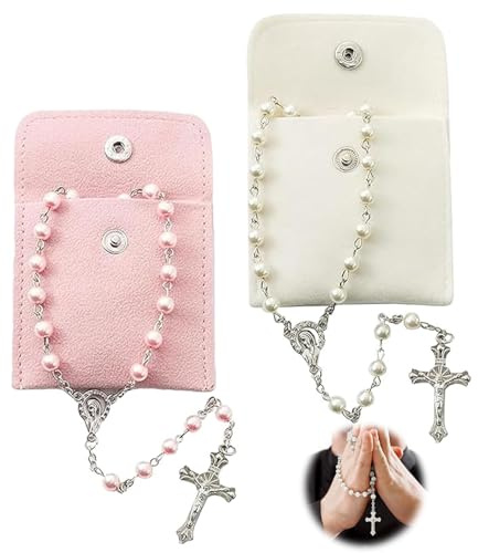 Makloee 2 Pack Rosemary Beads Necklace with Faux Pearls Pearl for Women Men
