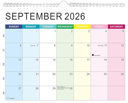 Calendario de pared 2026, papel grueso con notas de vacaciones, calendario mensual 2026-2027, para planificación de horarios académicos, Navidad, Año Nuevo, hogar, oficina, escuela, aula, familia
