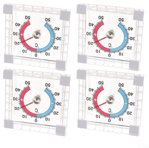 Confezione da 4 termometri da parete, per porte e finestre, quadrati, per esterni, autoadesivi, misurazione accurata della temperatura, bicolore, resistente alle intemperie, da -50 °C a +50 °C