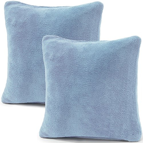 CelinaTex 2er Set Kissenbezug 40x40 cm Doppelpack Coral Fleece Kissenhülle, Dekokissen Bezug Sofakissenbezug Comfortable hell blau 5001320