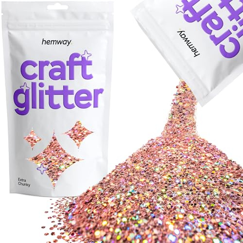 Hemway Craft Glitter Rose Gold Holographic 100g Extra Chunky Glitter | for Crafts, Resin, Cosmetic, Nail, Face, Body, Festival, Tumblers, Art, Candle, Crafting