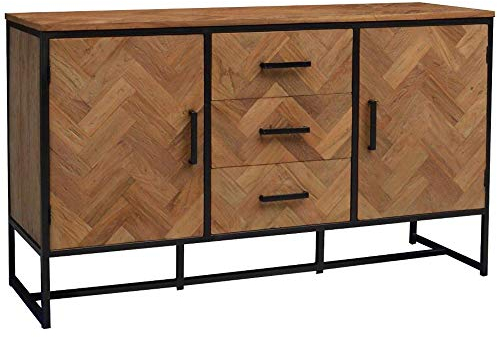 BRIX Sideboard Accent 145 cm Schubladen Schrank Kommode Lowboard Teakholz Metall NEU