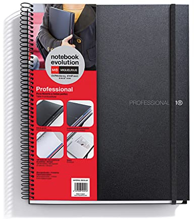 Miquelrius - Cuaderno A4, 120 Hojas Cuadriculadas y Lisas, Tapa Polipropileno Negro, Papel Opaco de 70 g/m², Cierre de Goma, Bolsillo de Cartón, 3 Separadores Movibles (1 con Regla)