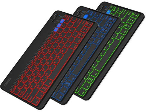 Arteck HB220B Universal Backlit 7-Colors & Adjustable Brightness Multi-Device Slim Portable Wireless Bluetooth 3.0 Keyboard for iOS, Android, Windows Tablet PC Smartphone Built in Rechargeable Battery