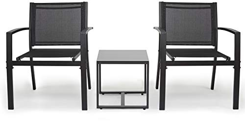 Mondeer Garden Furniture Set, 3 PCS Patio Bistro Set, 2 Seater Chairs and Coffee Table, for Balcony Garden Indoor Outdoor Patio Lounge, Black