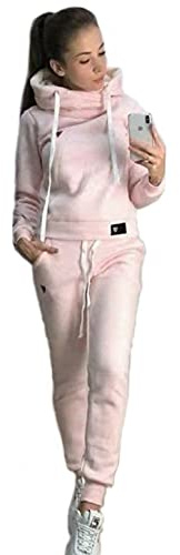 Joligiao Tuta da Ginnastica Donna Tuta per Tempo Libero da Donna in Pile 2 Pezzi Invernale Caldo Felpa con Cappuccio Pullover Top Pantaloni Lunghi