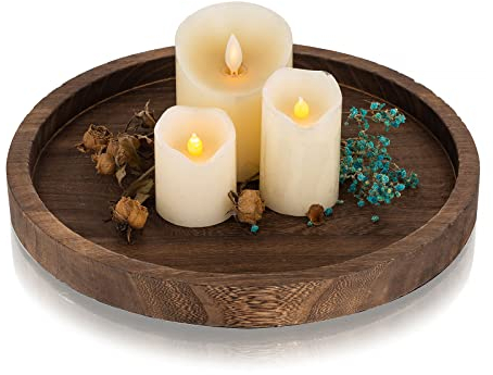 Holztablett Rund Holz Tablett Deko - Romadedi 30cm kerzentablett Landhaus Landhausstil Dekotablett Rustikale Tischdeko Couchtisch Kerzenteller Wohnzimmer
