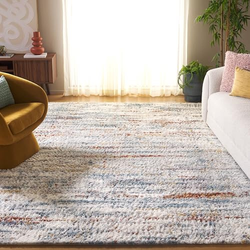 SAFAVIEH Area Rug 8x10 - Berber Shag Collection - Large - Blue Rust & Ivory, Modern Design, Non-Shedding & Easy Cleaning, Plush Thick Pile, Ideal for Living Room, Bedroom, Dining Space (BER577A)