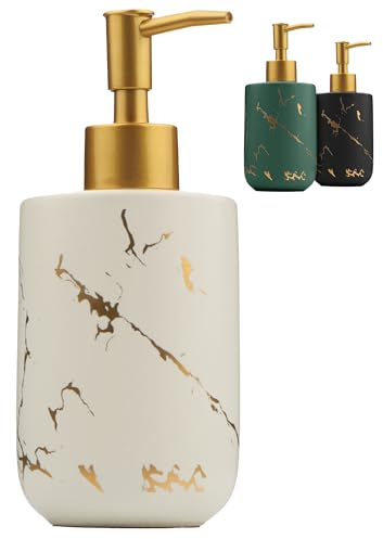 JJ PRIME - Distributeur Savon Douche Céramique 400ML | Distributeur Savon Salle De Bain | Distributeur De Savon Liquide Vaisselle Pompe Savon | Pousse Mousse Savon Main Distributeur À Savon (Blanc)