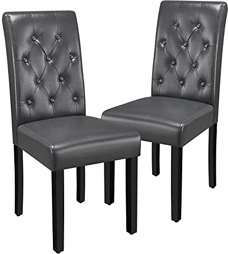 Yaheetech Esszimmerstühle 2er Set Küchenstuhl Polsterstuhl mit hoher Rückenlehne, Beine aus Massivholz, gepolsterte Sitzfläche aus Kunstleder Grau