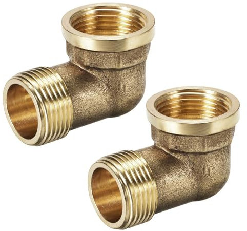 TA-VIGOR 2Pcs Brass Pipe Fitting 90 Degree Elbow 3/4 BSP Male X 3/4 BSP Female, Heavy Duty Garden Hose Adapter