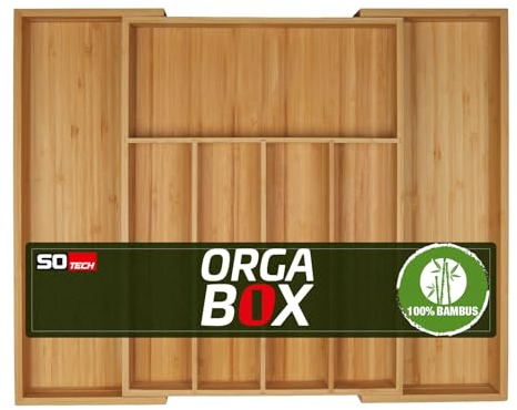 Orga-Box UNIVERSAL Besteckkasten aus Bambus verstellbar für Schrankbreite 500-600 mm bis 7 Fächer für Schubladentiefe 473 mm (Innenmaß)