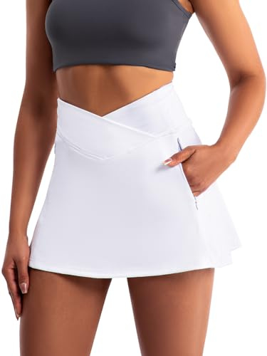Gonna sportiva da donna, con 4 tasche e pantaloni, elasticizzata, da golf, per escursioni, ciclismo, bianco, S