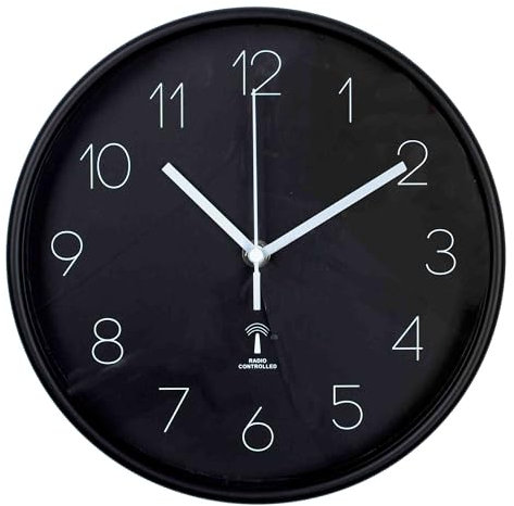 B & S Funkwanduhr Analog Uhr rund Ø 25 cm schwarz Kunststoff