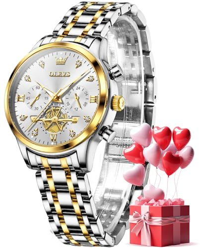 OLEVS Women Watches Luxury Diamond Wrist Watches for Women Gold and Silver Stainless Steel Waterproof with Date Quartz Ladies Watch