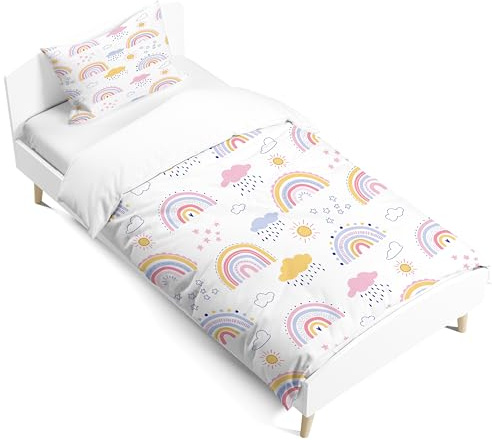 PORJDN Juego de cama de arcoíris para niña, funda de edredón, funda de almohada, estilo de nubes de dibujos animados, juego de ropa de cama con cremallera suave. (Estilo B, 90x190cm)