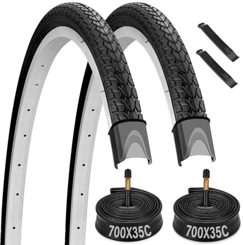700C Fahrradreifen, 2 Stück, 700 x 35 C, Fahrradreifen und Schlauch-Set mit 2 Reifenhebern, 35-622 700 x 35C Rennradreifen, kompatibel mit 700 x 32C/33C/34C/35C/36C/38C Fahrradreifen und Schläuchen