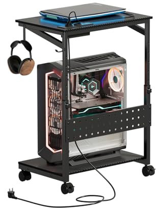 MSFE Höhenverstellbarer Computer Tower Ständer, Druckerständer mit Rollen,Mobiler PC-Wagen mit Stauraum & Ladestation,Universal CPU Ständer mit Rollen für Wohnzimmer,Schlafzimmer,Arbeitszimmer,Büro