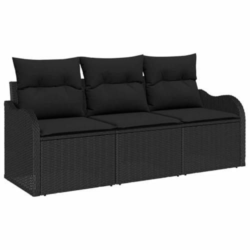vidaXL Set Divano da Giardino con Cuscino 3 PCS Nero polyrattan, Set Divano da Giardino, Moderno e Resistente, Leggero, Materiali Anti-UV, Perfetto per Rilassarsi in Terrazza