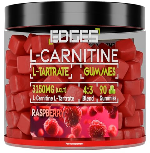 L-Carnitine L-Tartrate 3150mg Gummies – 90 Raspberry Gummies – High Strength for Energy, Metabolism & Fatigue Support – Vegan Friendly L-Carnitine L-Tartrate Supplement – 30 Day Supply
