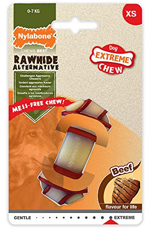 Nylabone 984100EU Rohhaut-Alternative, Knotenknochen, Rindfleischgeschmack, für kleine Hunde (bis 11 kg), S