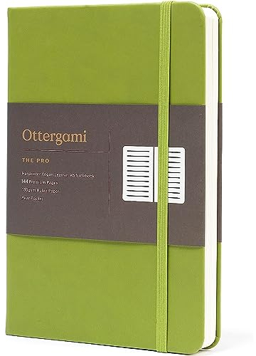 Ottergami Bullet Journal Notizbuch liniert - Hochwertiges, dickes Papier mit 150 g/m² und 144 Seiten - The Pro Notizbuch A5 lined Bulletjournal mit vorgedruckten Linien - Veganer Ledereinband