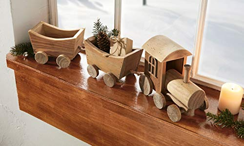 Deko-Zug Rustikal aus Treibholz, 57 cm lang, Lokomotive mit 2 Waggons, Weihnachtsdeko, Holz-Eisenbahn