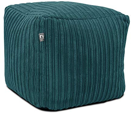 rucomfy Corduroy Cube Footstool - Machine Washable Bean Bag Pouffe for Living Room Footrests and Extra Lounge Seating - 38x38x38cm (Teal)