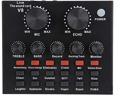 Live Sound Card, Voice Changer Bluetooth Karaoke Sound Card with 7 Connection Methods, Support Mobile Phone Computer Headset