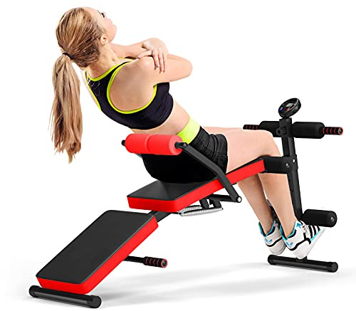 Sporfit Sit Up Bench, Adjustable Ab Bench for Full Body Exercise, Foldable Strength Training Bench with LCD Monitor for Home Gym & body workout(Red)