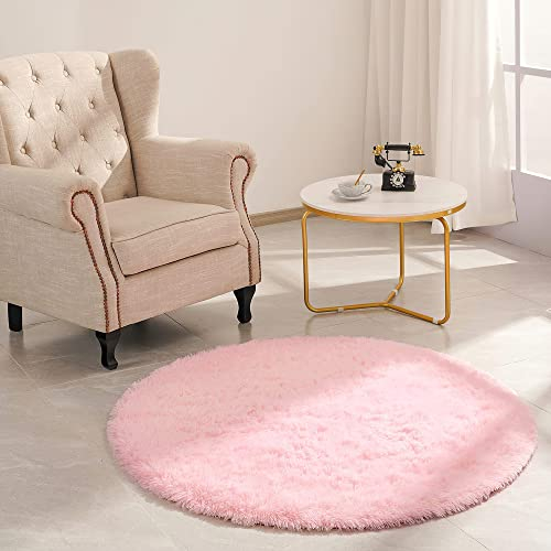 VOFUSHON Schlafzimmer Shaggy Plüsch runden Teppich Bunte Batik Faux Flauschiger Samt Moderne Innenteppiche Lange Haare Fell Optik Gemütliches Bettvorleger Sofa Matte Carpet(Rosa,100 x 100 cm)