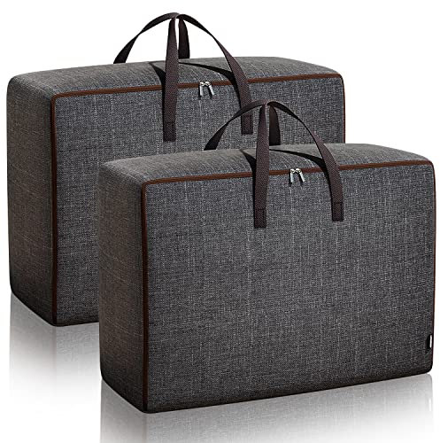 wintfarm Duvet Storage Bags, 2 PCS Large Oxford Fabric Organizer Bags with Zips, Breathable Underbed Storage for Bedding, Clothes, Duvets, Pillows, Quilt (60L *2)