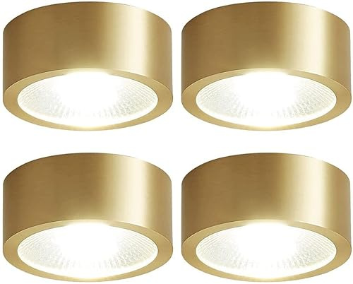 LEGZIT Confezione da 4 faretti in Ottone Spazzolato 3W,5W,7W,9W Faretto Rotondo Montato su Superficie 8cm,10cm Lampada da Incasso a bulbo oculare antiriflesso Lampada da Incasso a LED Oro/Nero