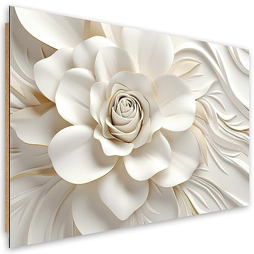 Feeby Cuadros Decorativos Oro Flores 3D 90x60 cm 1 Pieza Modernos Impresión Calidad fotografica Imagen Decoración De Pared Salon Dormitorio Oficina Pasillo Hotel Spa Plantas Motivo floral Blanco